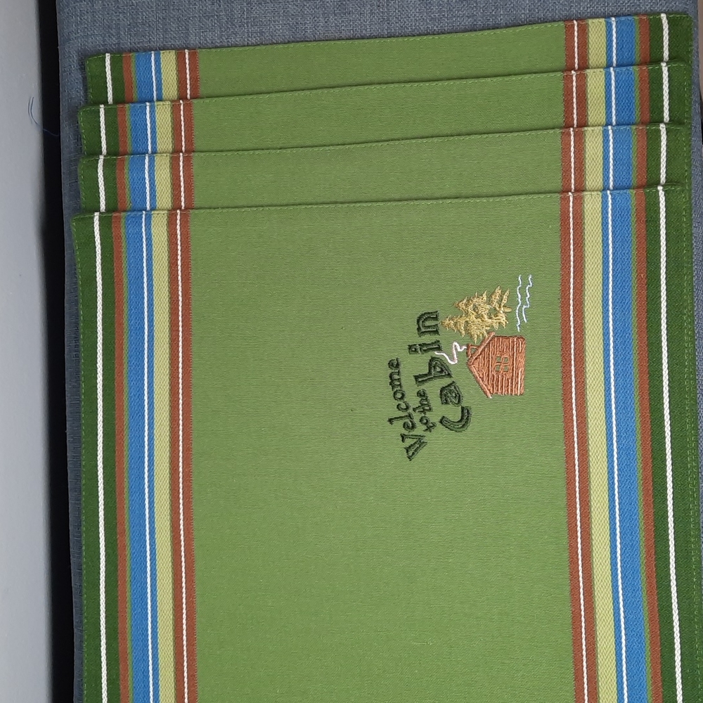 Placemat Set 4 Cabin Nature Lodge Cabin Cotton Embroidered Urban Mountain